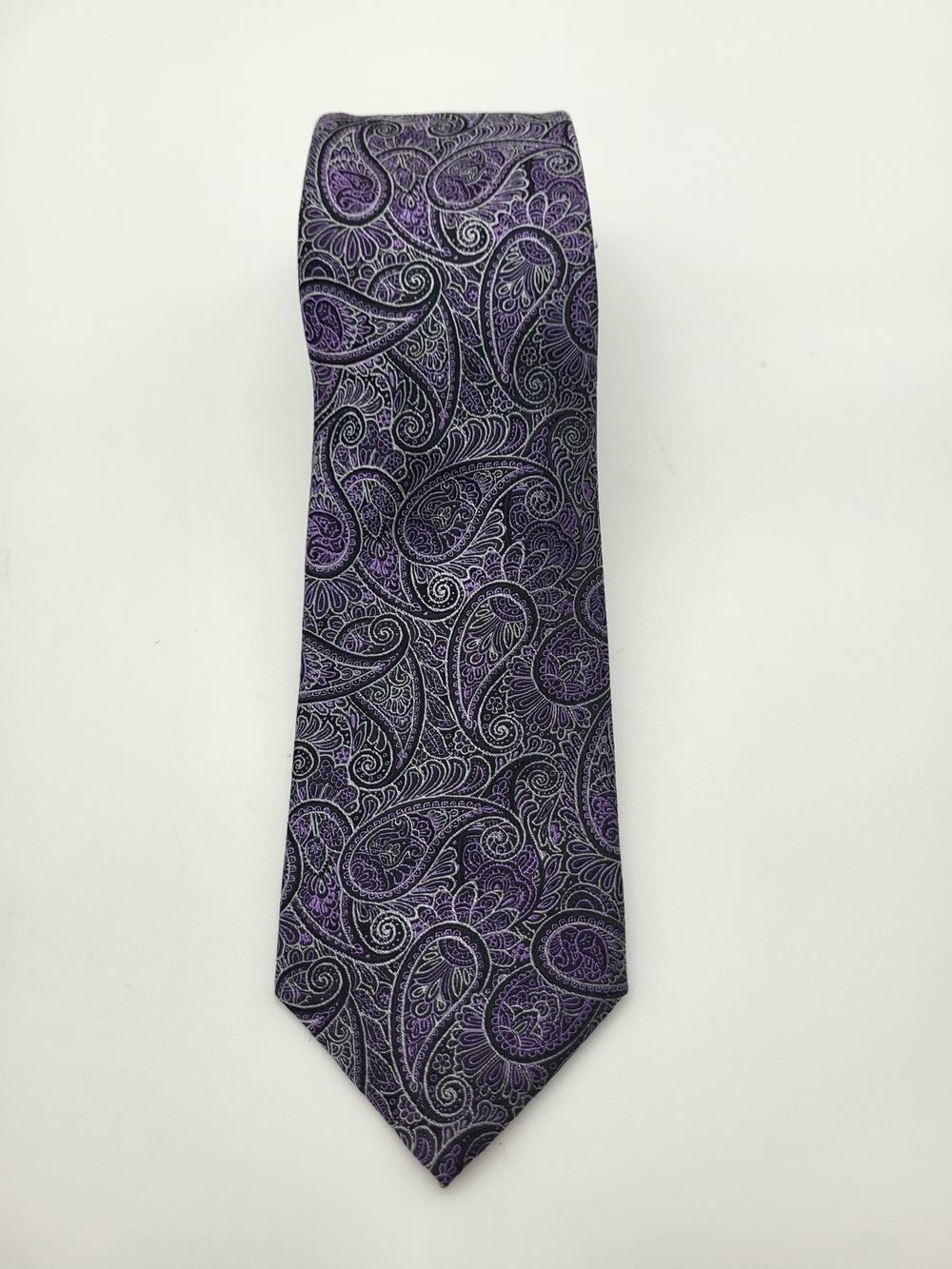 Forsyth Purple and Silver Paisley Silk Tie